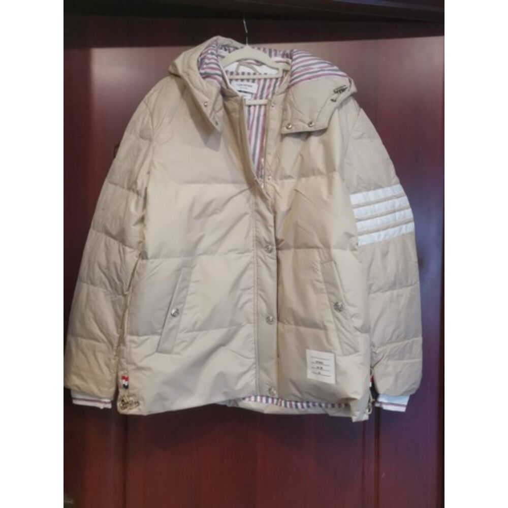 THOM BROWNE Baseball Down Coat Hooded Puffer Coat
